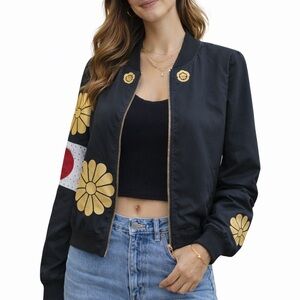 DC Comics Black and Gold Floral Bomber Jacket